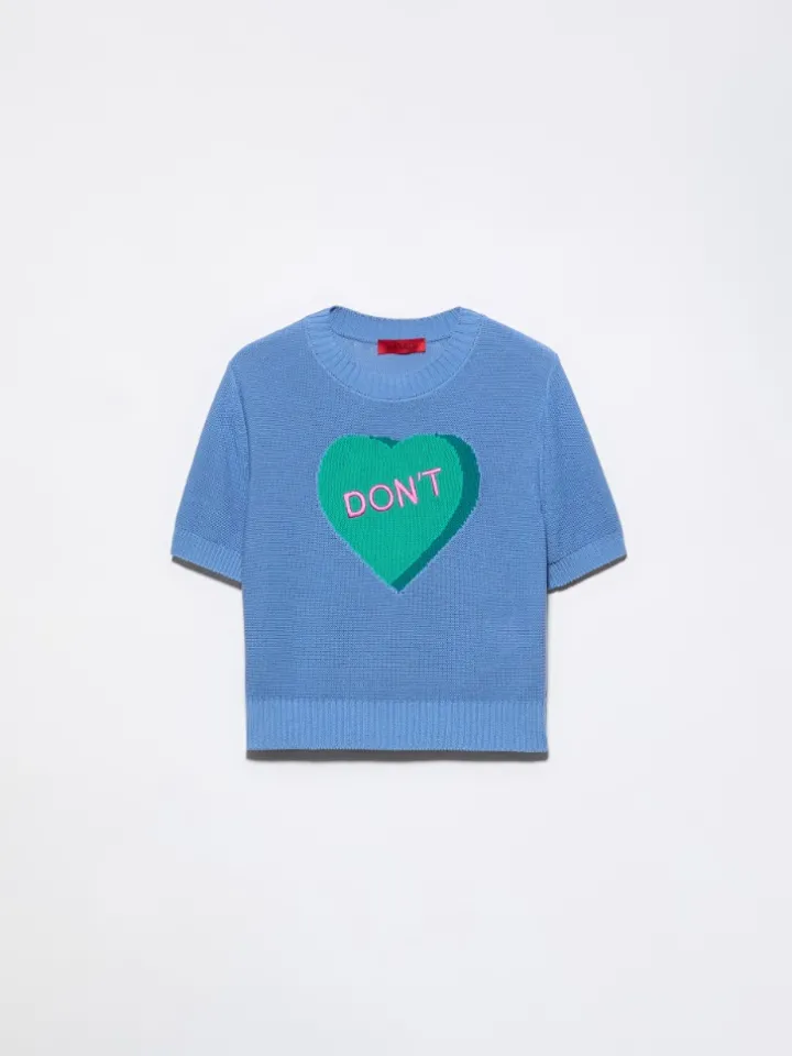 Jacquard knitted T-shirt - sky blue