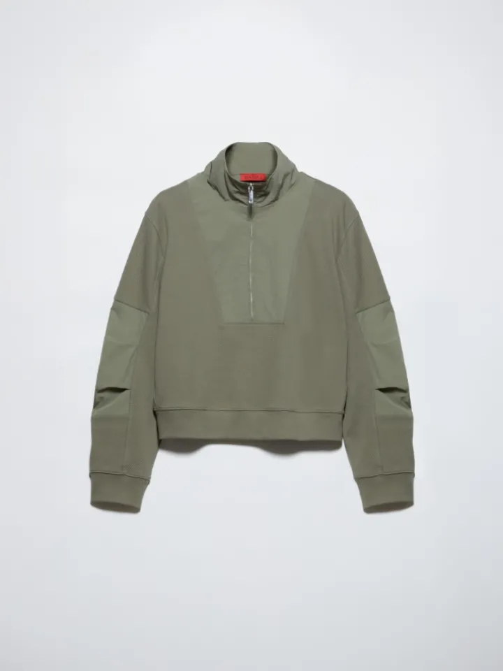 Jersey and nylon sweatshirt - sage
