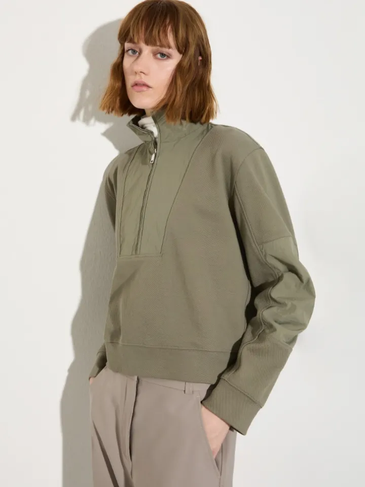 Jersey and nylon sweatshirt - sage