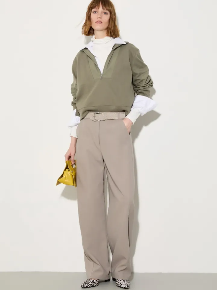 Jersey and nylon sweatshirt - sage