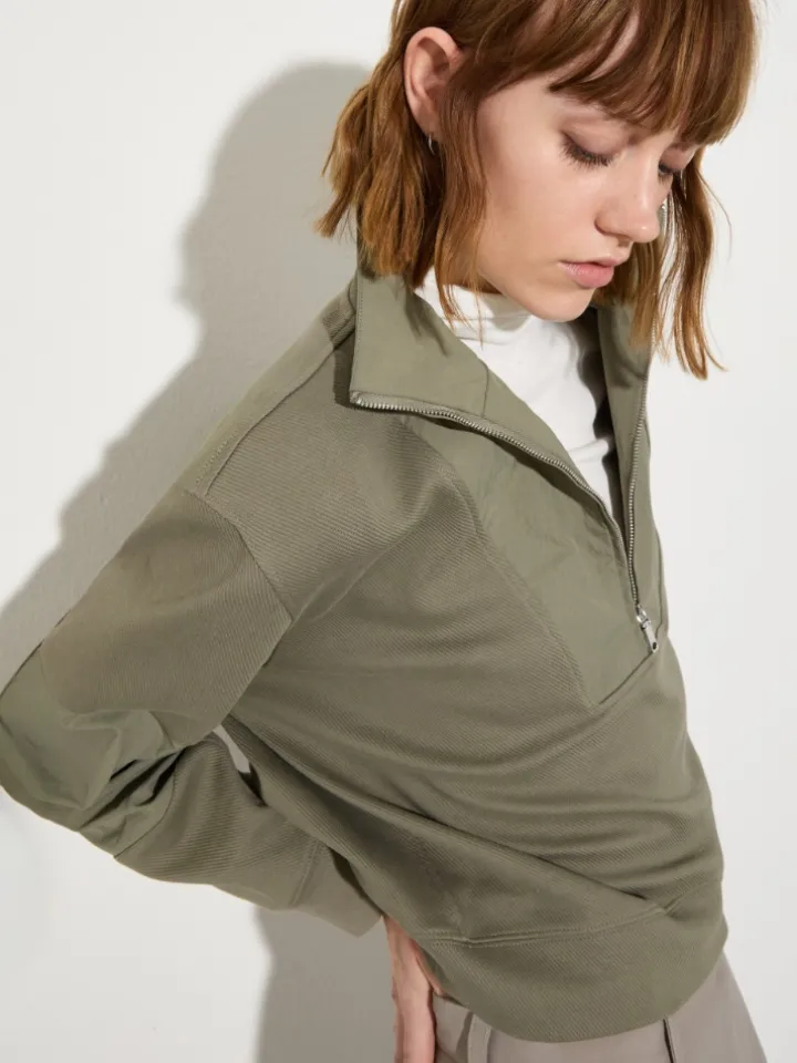 Jersey and nylon sweatshirt - sage