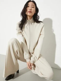 Jersey and satin jacket - mastic