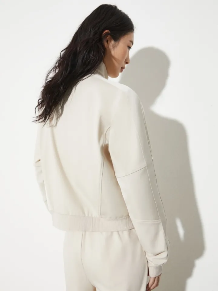 Jersey and satin jacket - mastic