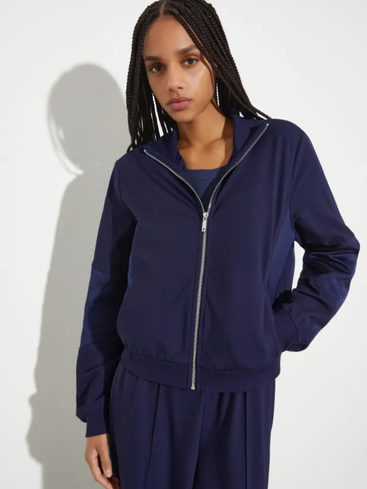 Jersey and satin jacket - navy
