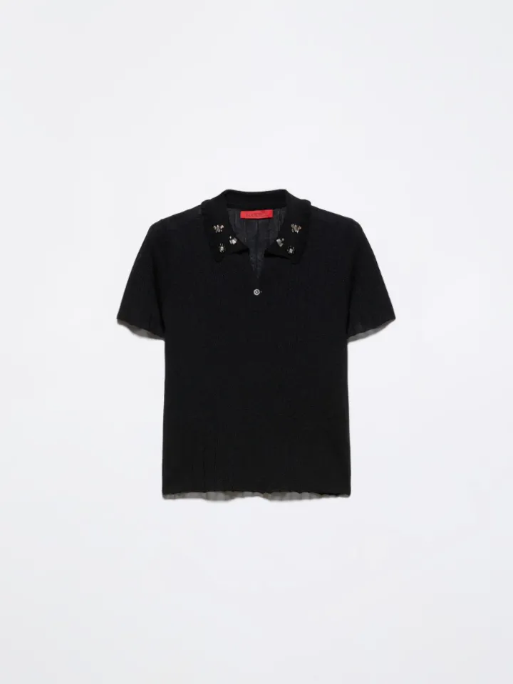 Jewel-embroidered polo shirt - black