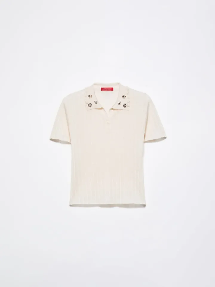 Jewel-embroidered polo shirt - milk