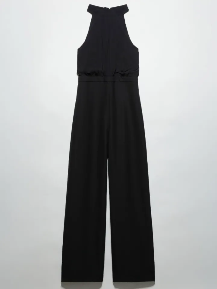 Jumpsuit in envers satin and georgette - black