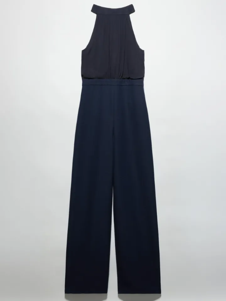 Jumpsuit in envers satin and georgette - ultramarine