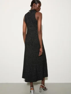 Knit midi dress with fringe - black