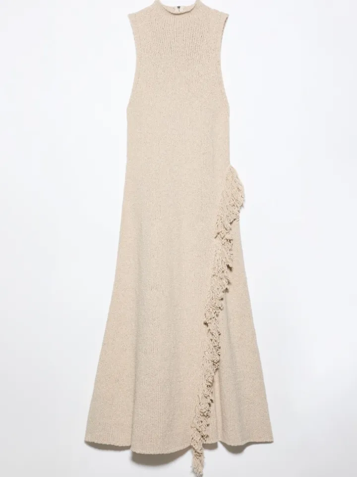 Knit midi dress with fringe - ice