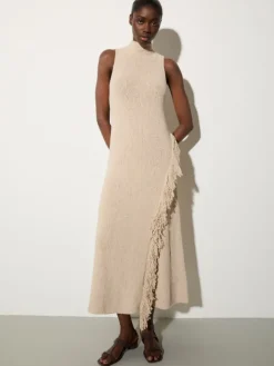 Knit midi dress with fringe - ice