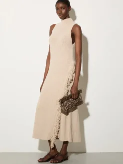 Knit midi dress with fringe - ice