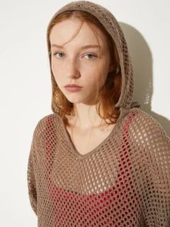 Knitted mesh hoodie - ecru