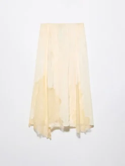 Lace-insert satin midi skirt - banana