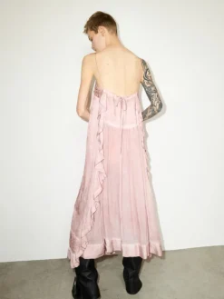 Lace-trimmed jacquard maxi dress - pink