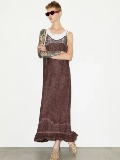 Lace-trimmed jacquard maxi dress - chocolate