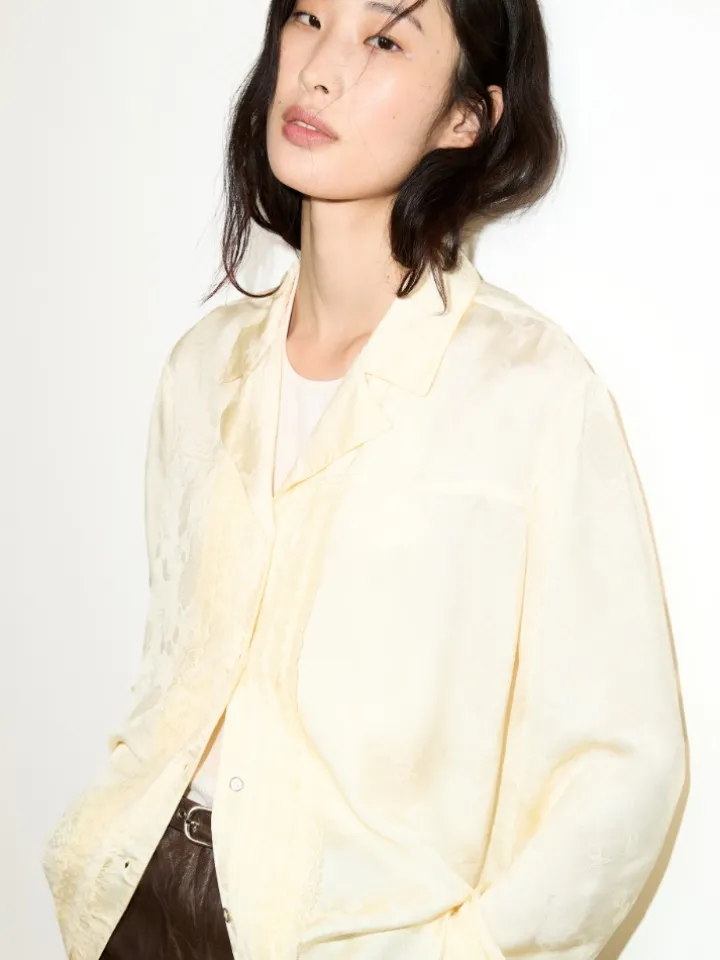 Lace-trimmed jacquard shirt - banana