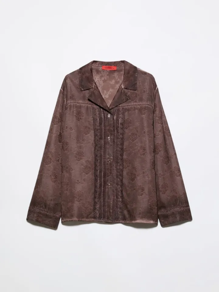Lace-trimmed jacquard shirt - chocolate