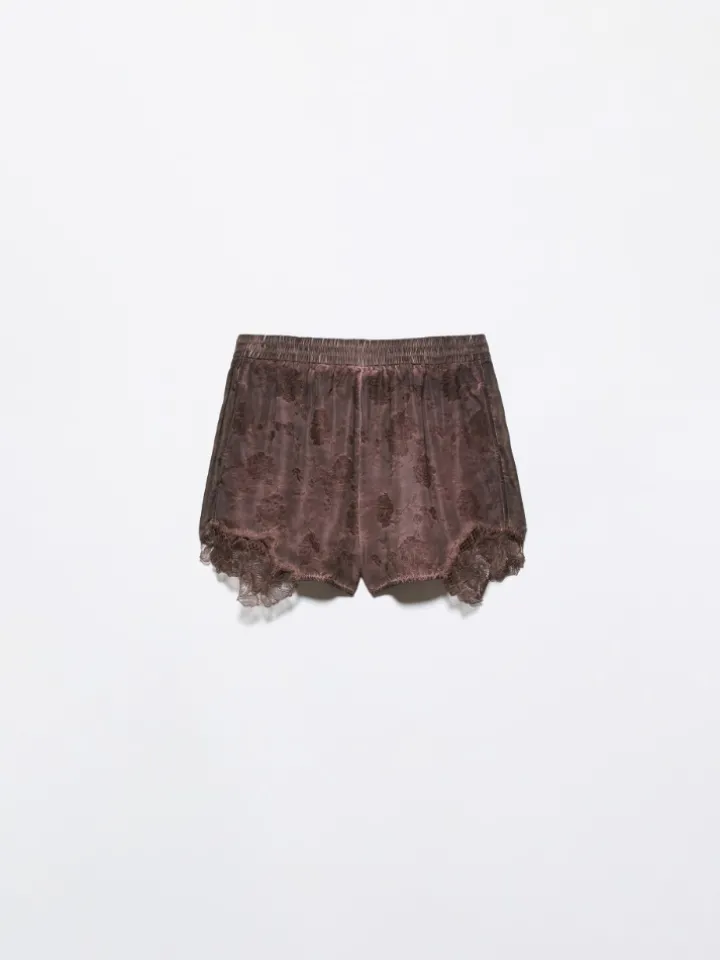 Lace-trimmed jacquard shorts - chocolate