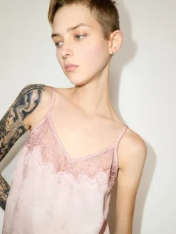 Lace-trimmed jacquard top - pink
