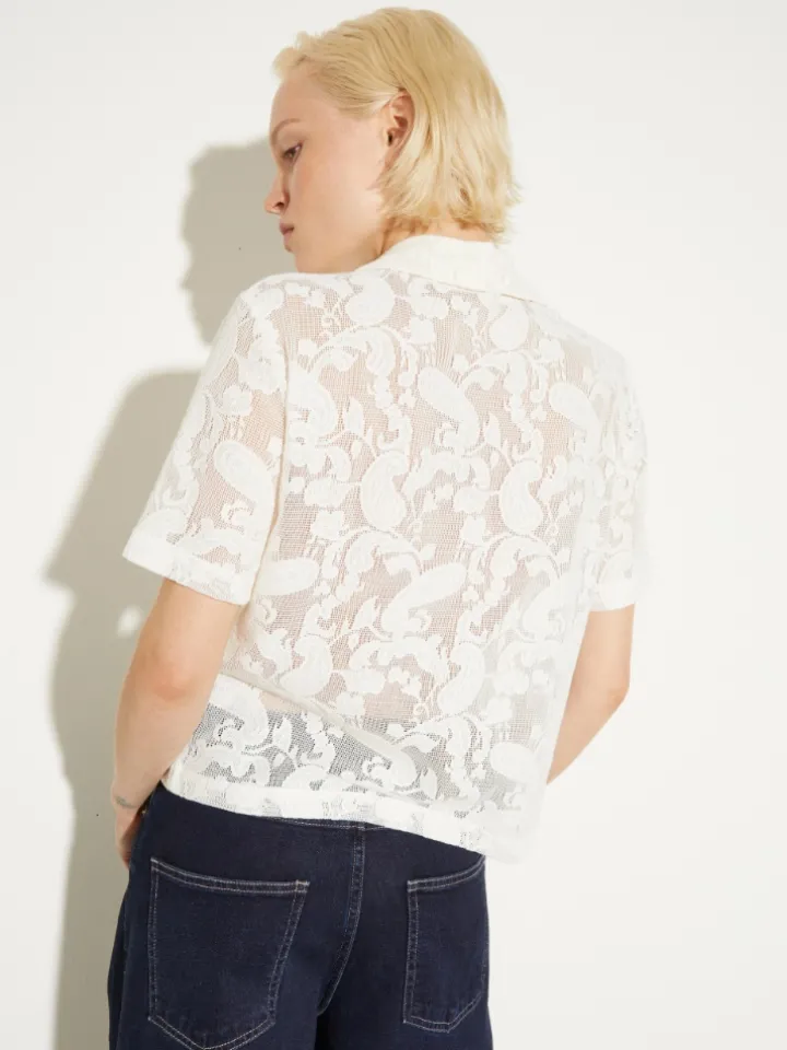 Lacy jersey bowling shirt - milk