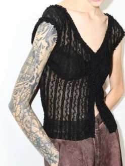 Lacy jersey top - black