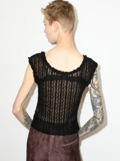 Lacy jersey top - black