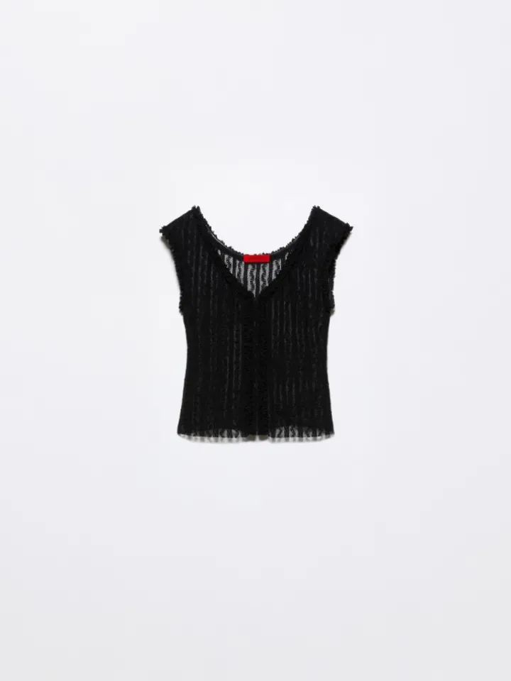 Lacy jersey top - black