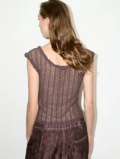 Lacy jersey top - brown