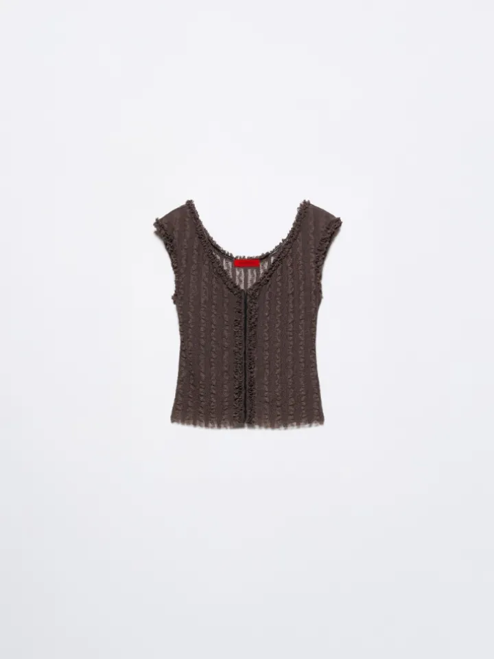 Lacy jersey top - brown