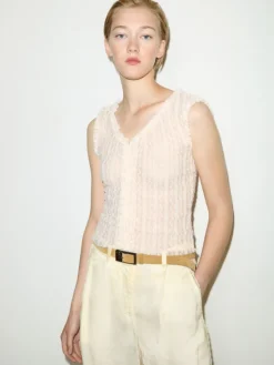 Lacy jersey top - ecru