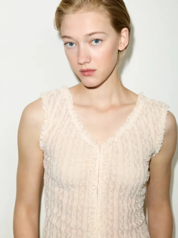 Lacy jersey top - ecru