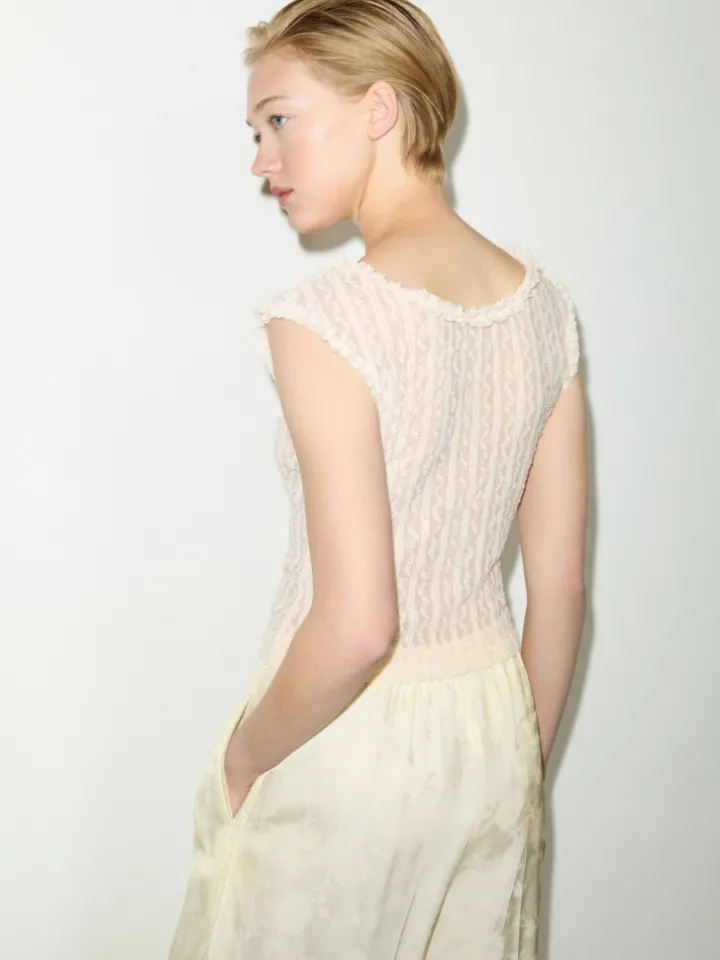 Lacy jersey top - ecru