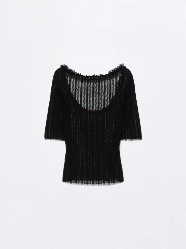 Lacy jersey T-shirt - black
