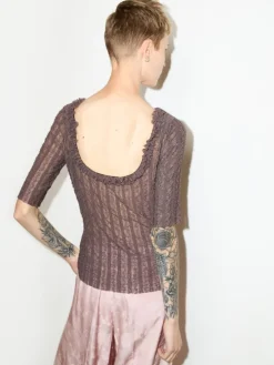 Lacy jersey T-shirt - brown