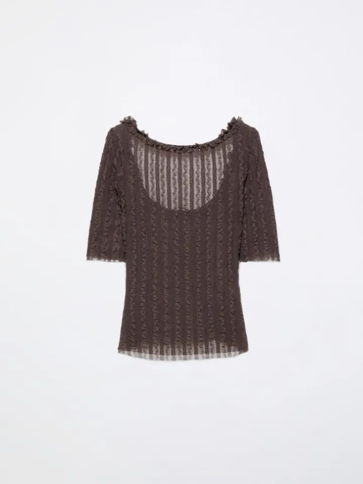 Lacy jersey T-shirt - brown