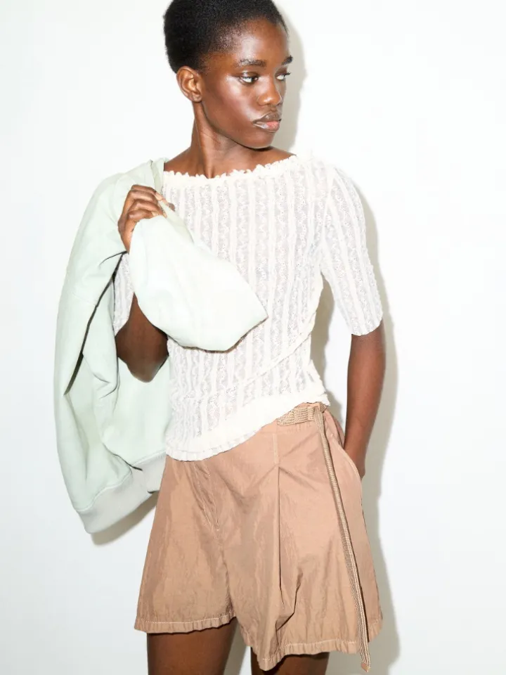 Lacy jersey T-shirt - ecru