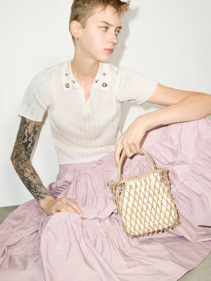 Laminated braided mini bag - gold