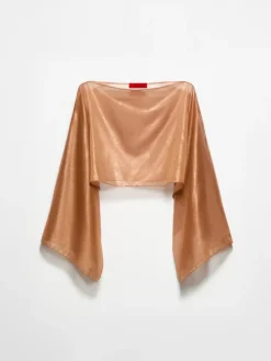 Laminated crepon shrug - brown