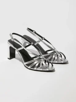Laminated leather sandals - silver