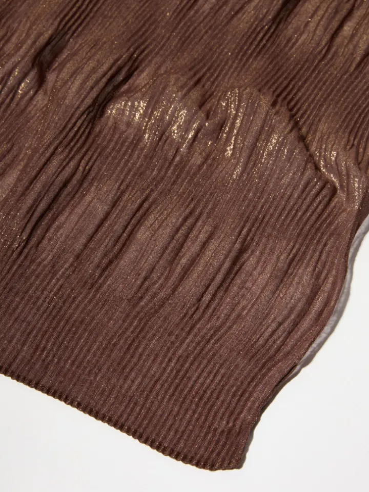 Laminated pleated gauze stole - chocolate