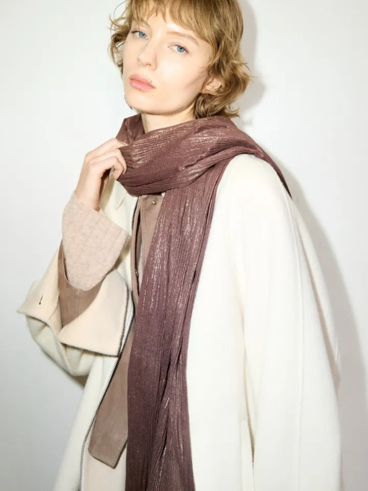 Laminated pleated gauze stole - chocolate