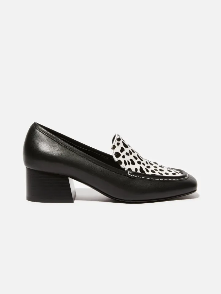 Leather and calf-hair loafers - black white
