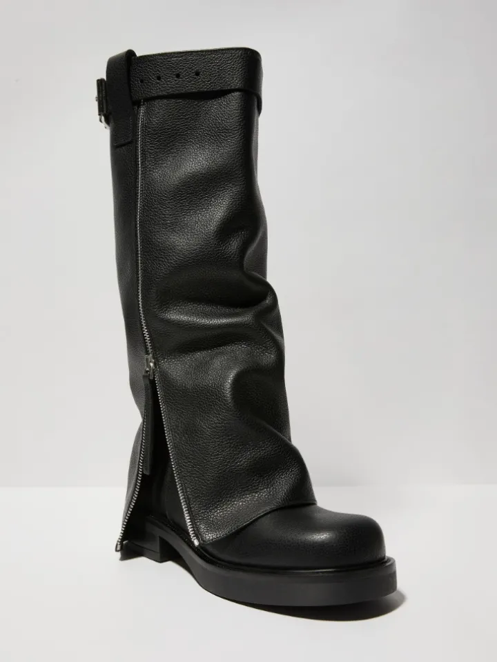 Leather biker boots - black