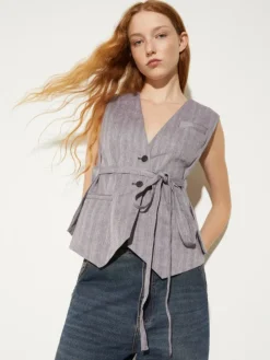 Linen and cotton gilet - aubergine
