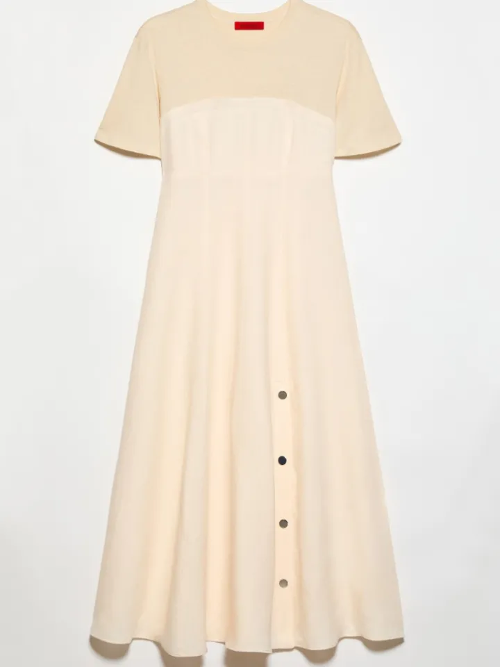 Linen and jersey midi dress - milk