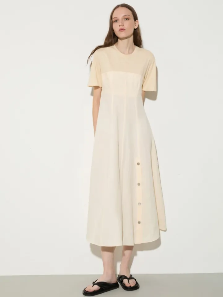 Linen and jersey midi dress - milk