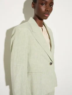 Linen blend blazer - green