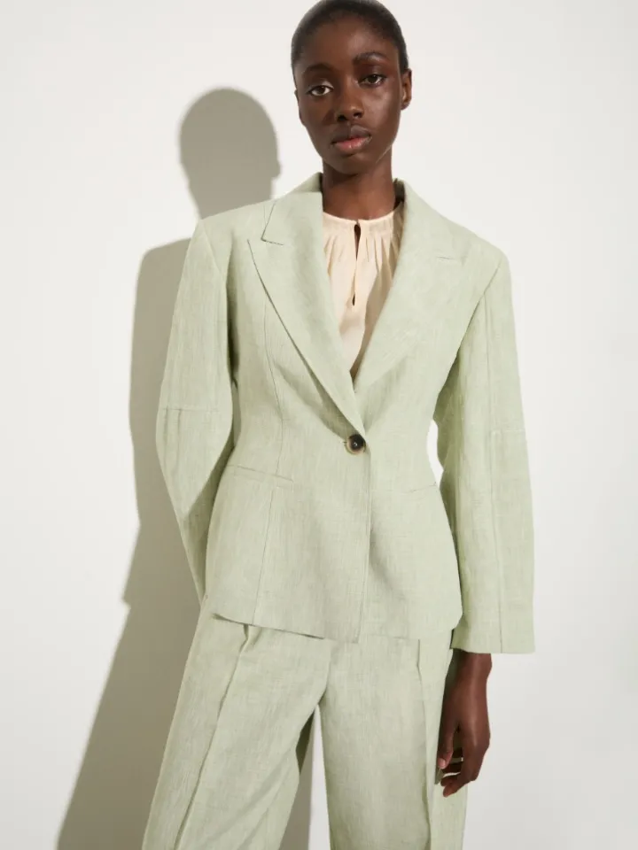 Linen blend blazer - green