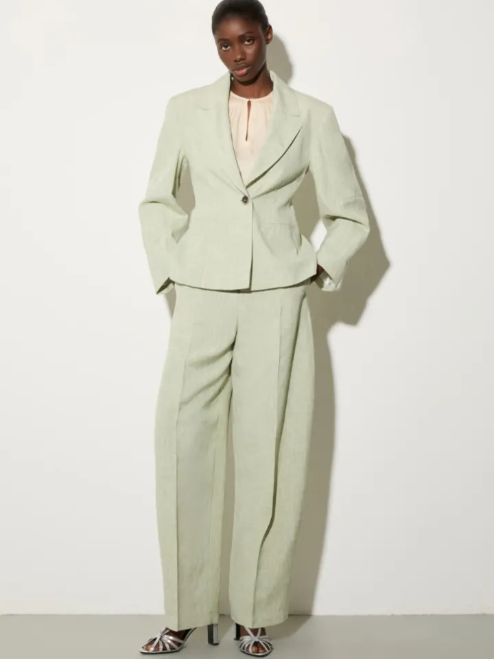 Linen blend blazer - green